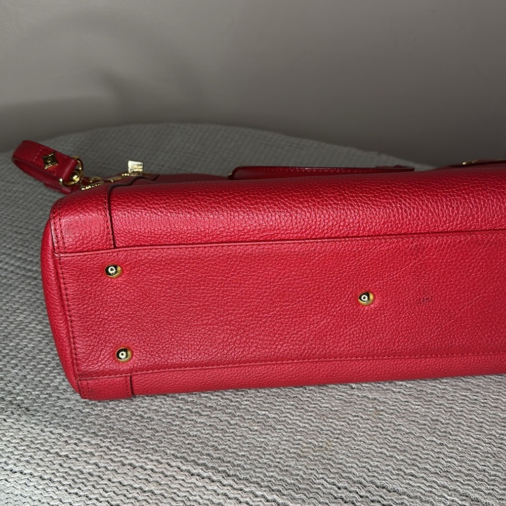 MCM Large Red Leather Studded Crossbody Tote Bag - Picture 12 of 15
